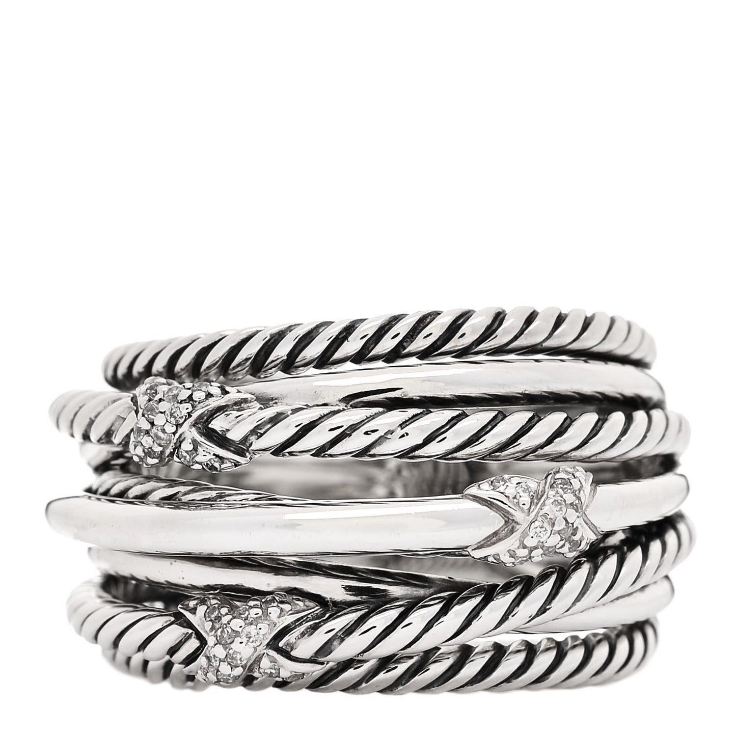 Sterling Silver Diamond Triple X Crossover Ring 52 6