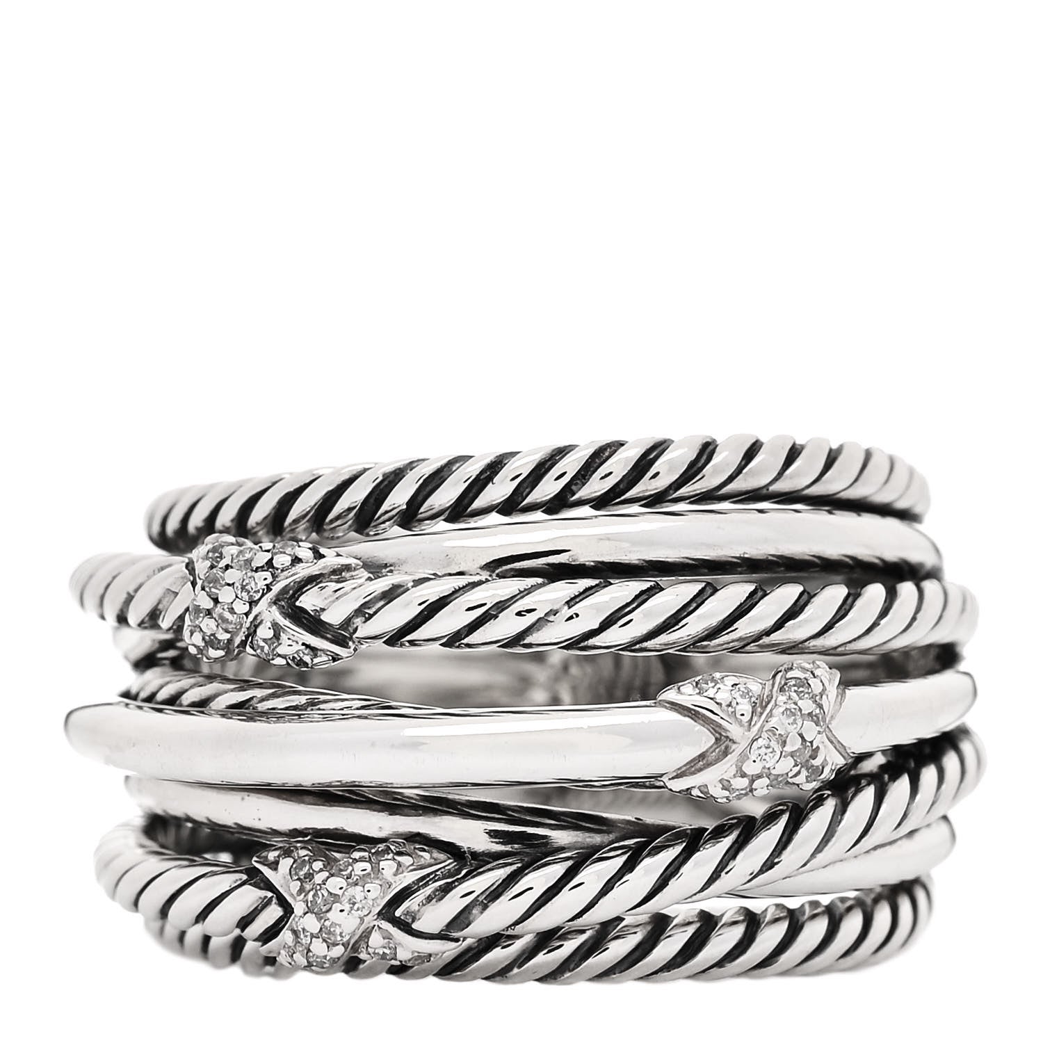 David Yurman Sterling Silver Diamond Triple X Crossover Ring 52 6 1 of 4