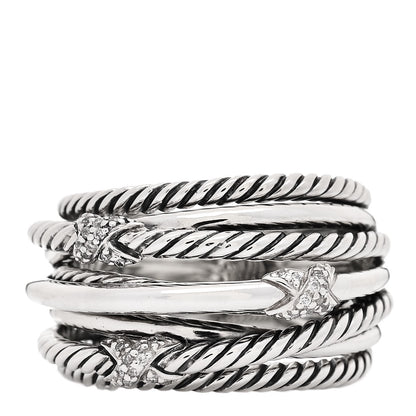 David Yurman Sterling Silver Diamond Triple X Crossover Ring 52 6 1 of 4