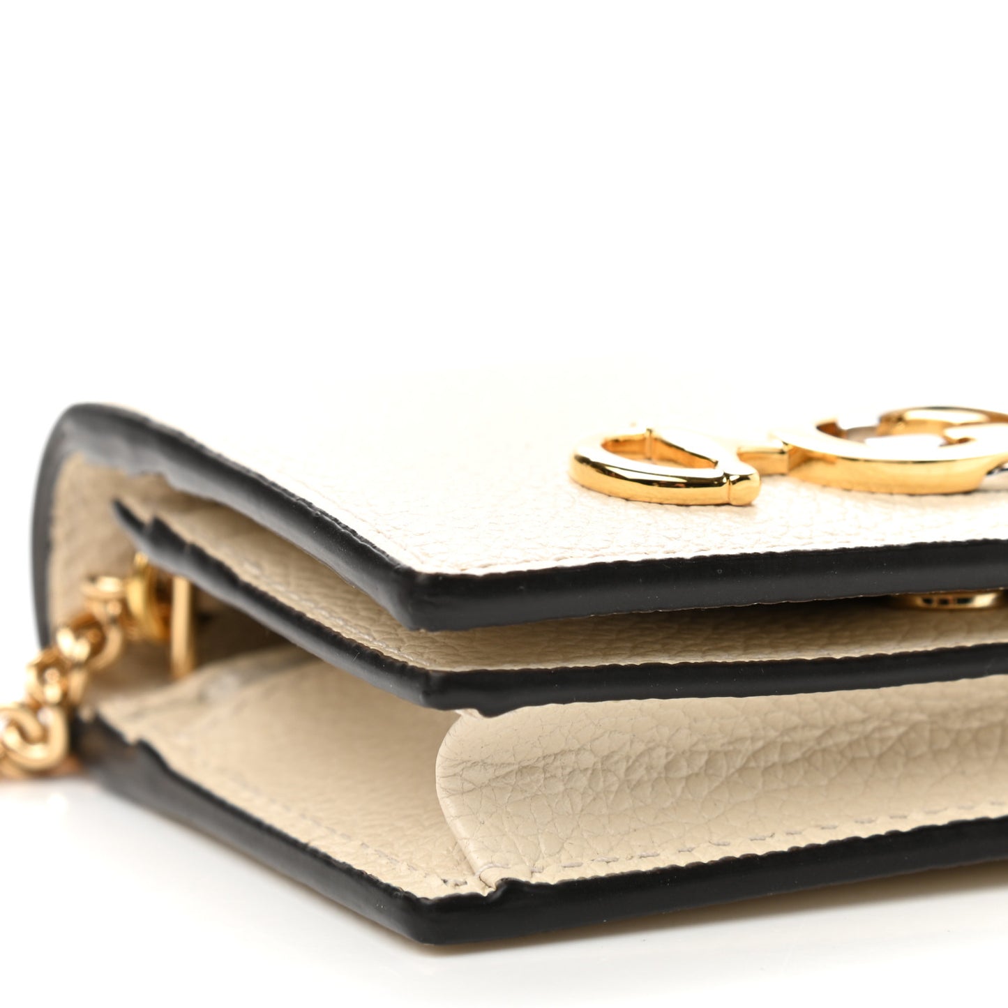 Grainy Calfskin Zumi Chain Card Case Wallet White
