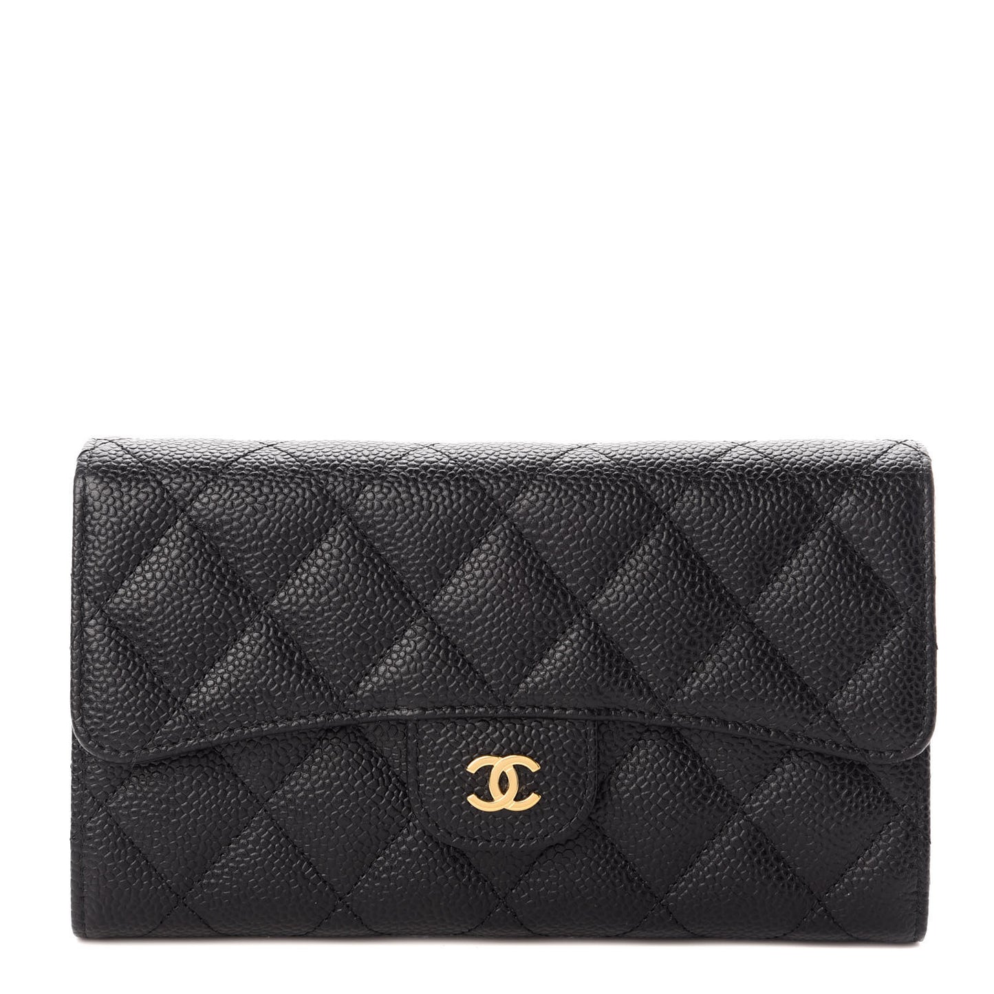 Caviar Quilted Large Flap Wallet Black