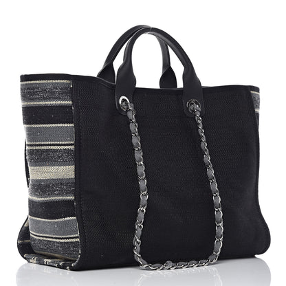 Chanel Striped Canvas Medium Deauville Tote Grey Black 3 of 9