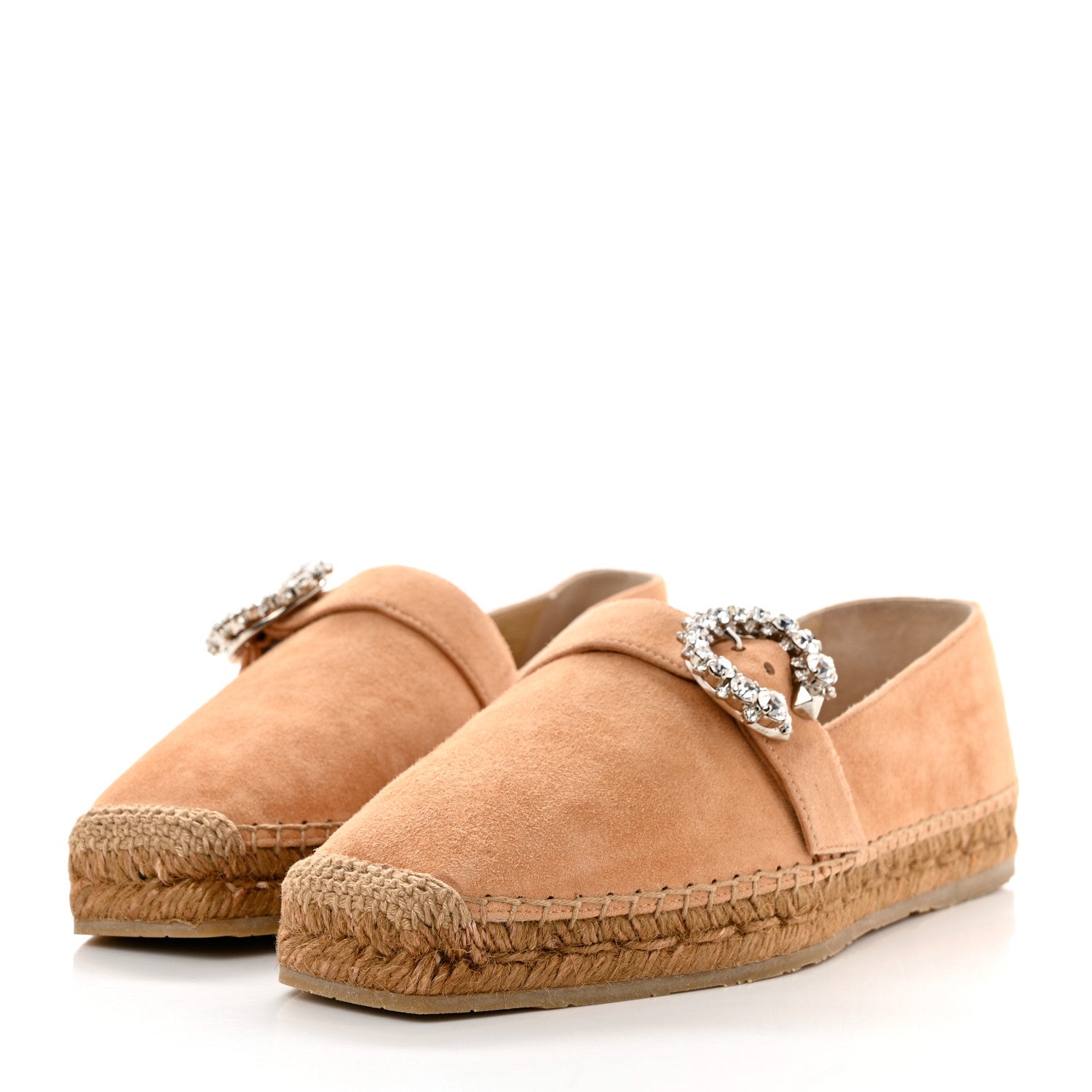 Jimmy Choo Suede Calfskin Crystal Embellished Dru Espadrilles 38 Beige 3 of 9