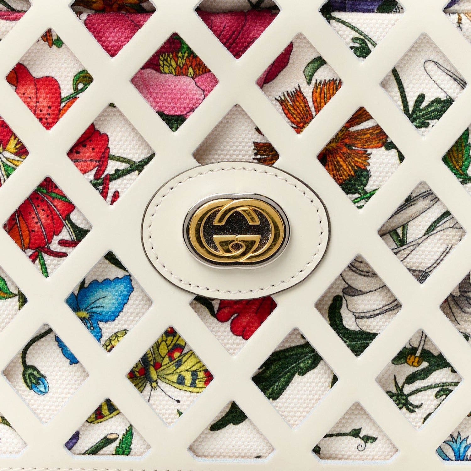 Gucci Canvas Calfskin Flora Infinity Cutout Shoulder Bag White Multicolor 8 of 11