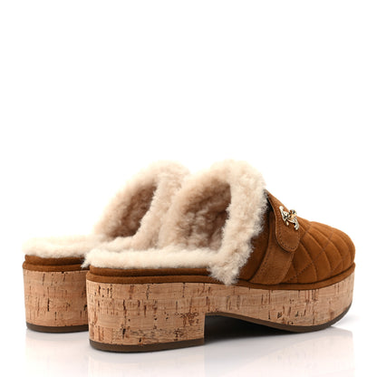 Chanel Suede Calfskin Shearling Turn Lock Clogs 36 Brown 4 of 8