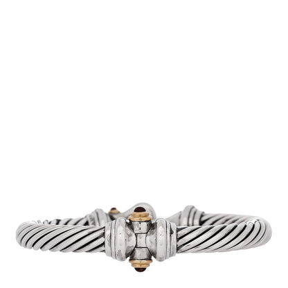 David Yurman Sterling Silver 18K Yellow Gold Rhodolite Garnet 7mm Cable Classic Buckle Bracelet 2 of 3