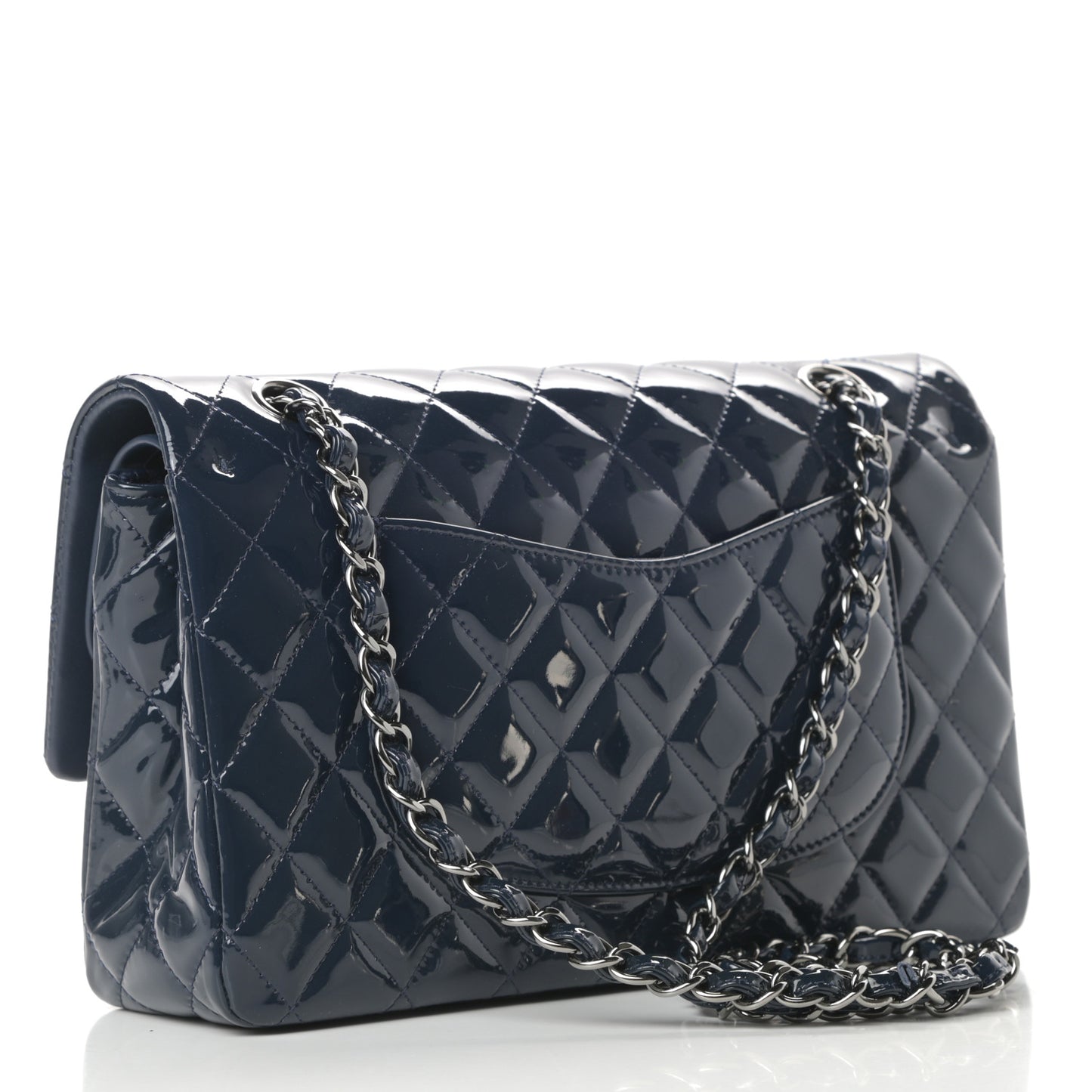 Patent Quilted Medium Double Flap Navy