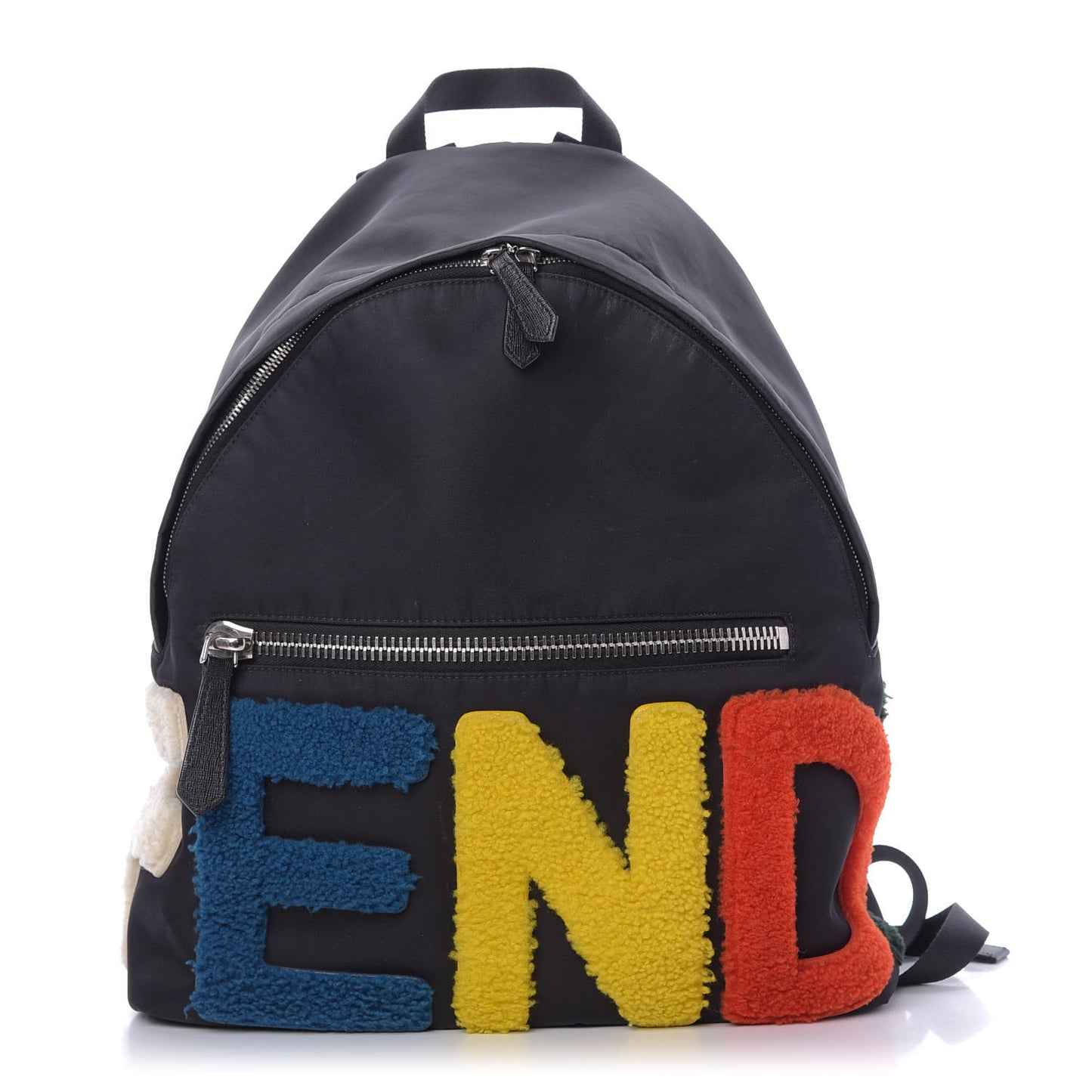 Nylon Shearling Block Letter Backpack Black