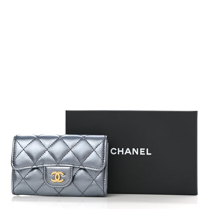 Chanel Metallic Lambskin Quilted Flap Card Holder Wallet Dark Blue 9 of 9