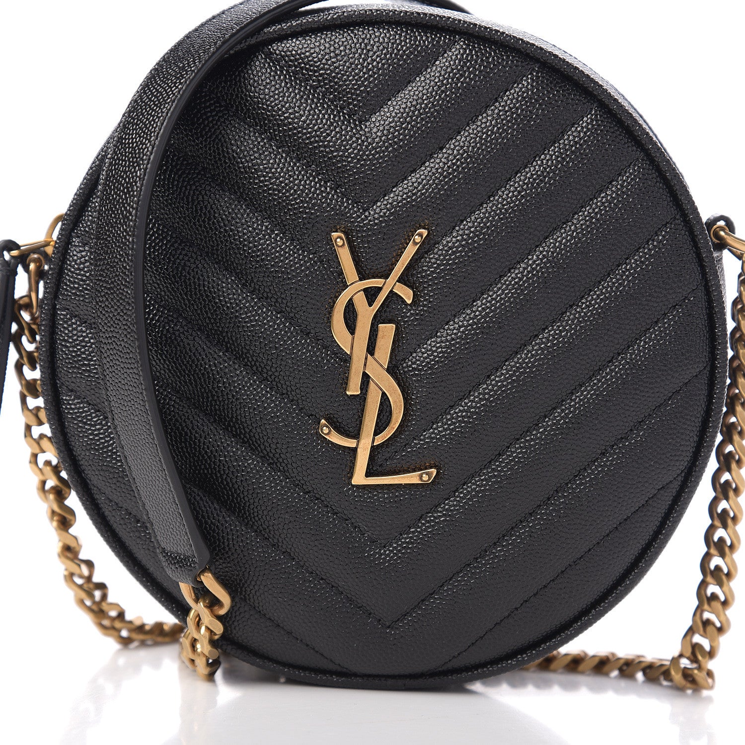 Saint Laurent Grain De Poudre Matelasse Chevron Quilted Round Vinyle Camera Bag Black 6 of 8