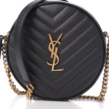 Saint Laurent Grain De Poudre Matelasse Chevron Quilted Round Vinyle Camera Bag Black 6 of 8