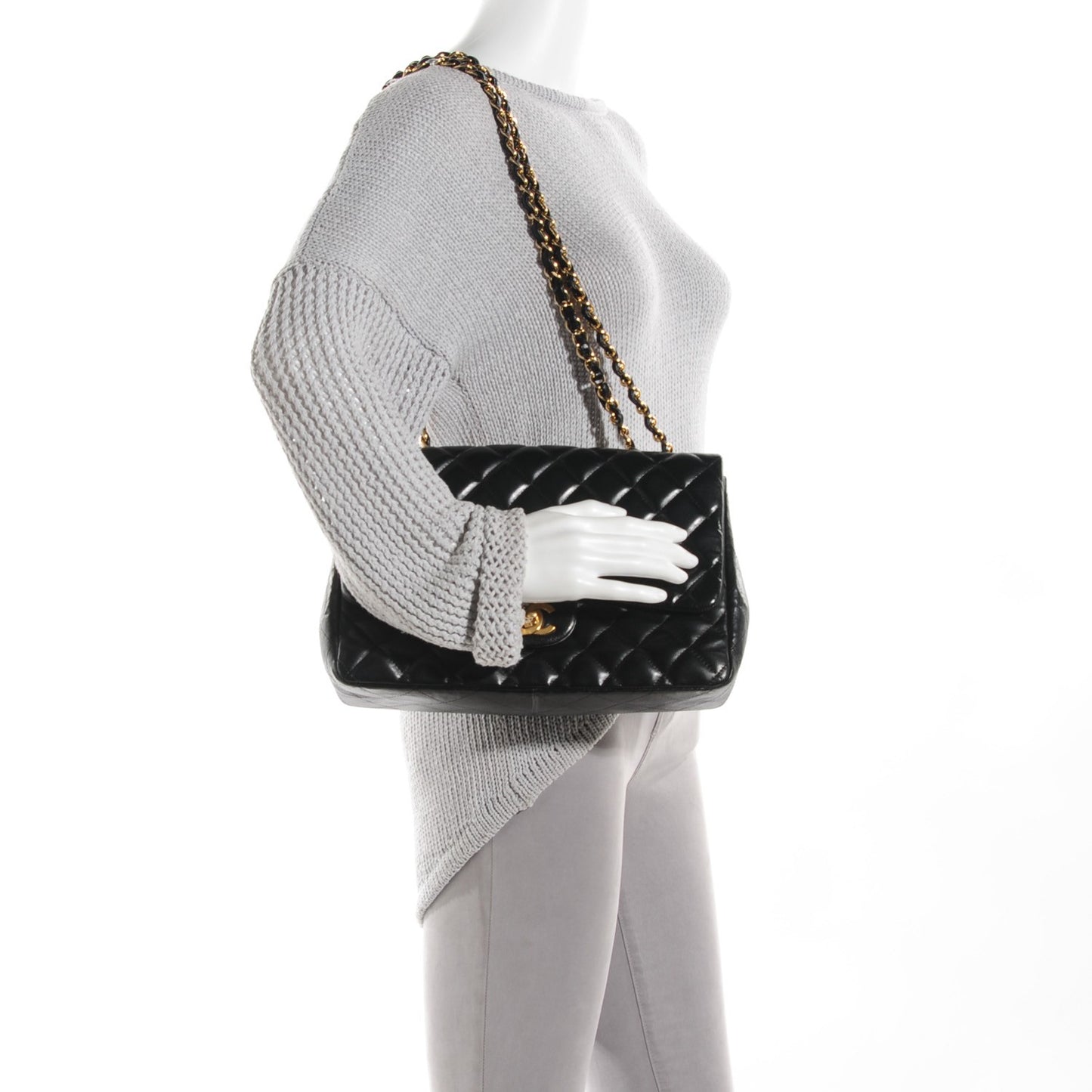 Lambskin Quilted Jumbo Single Flap Black