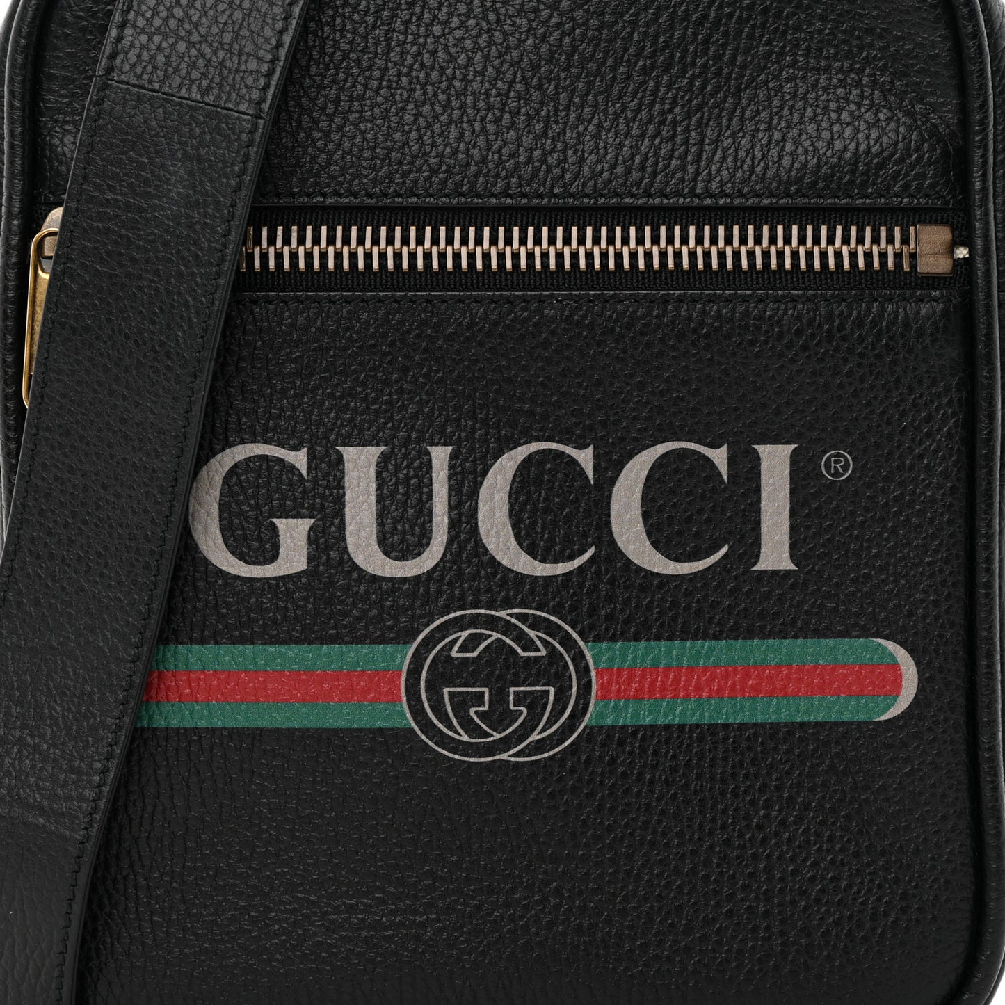 Grained Calfskin Logo Messenger Bag Black