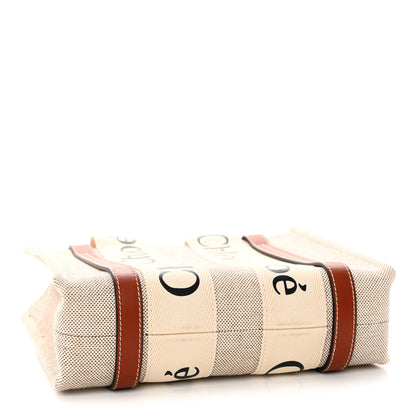 Chloe Cotton Calfskin Small Woody Ribbon Tote White Brown 4 of 15