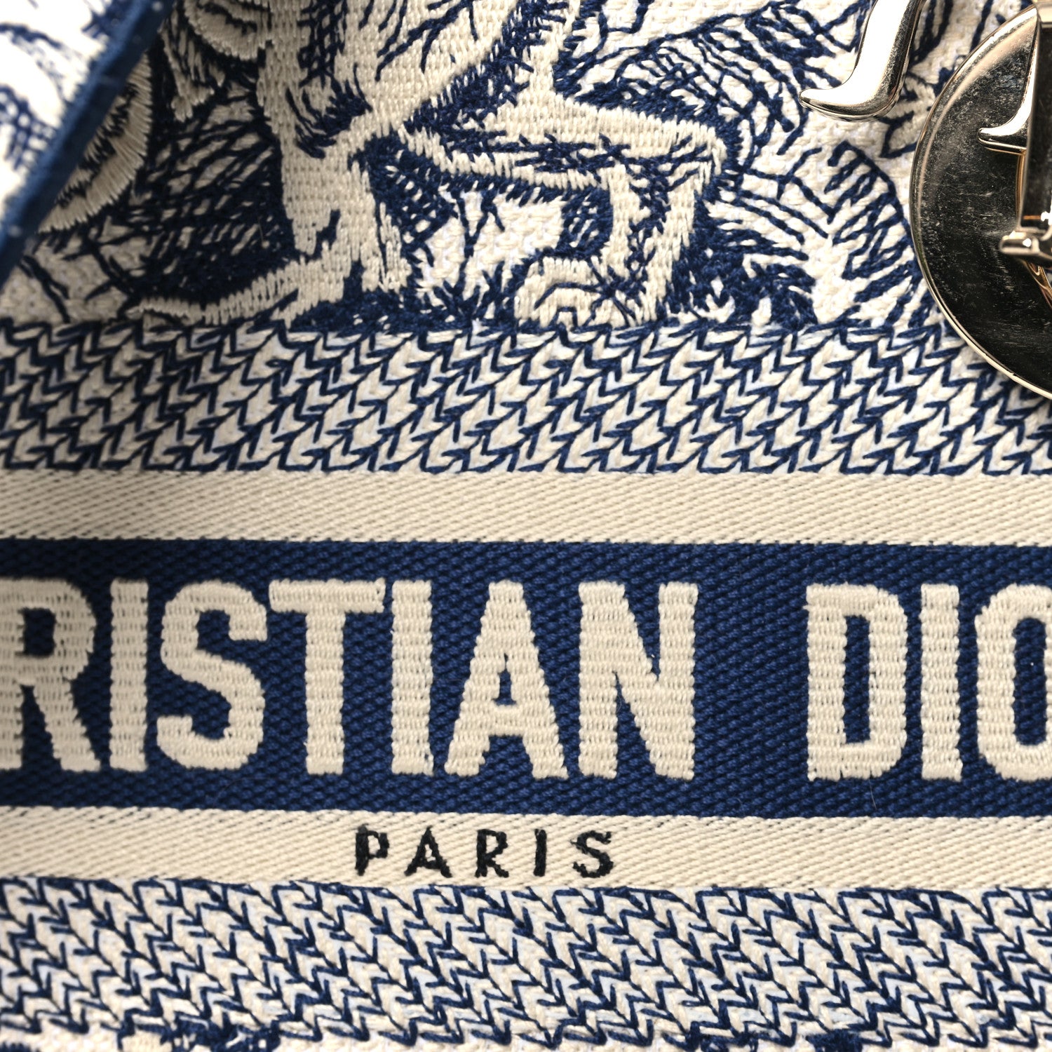 Christian Dior Canvas Toile De Jouy Embroidered Medium Lady D-Lite Navy 7 of 10