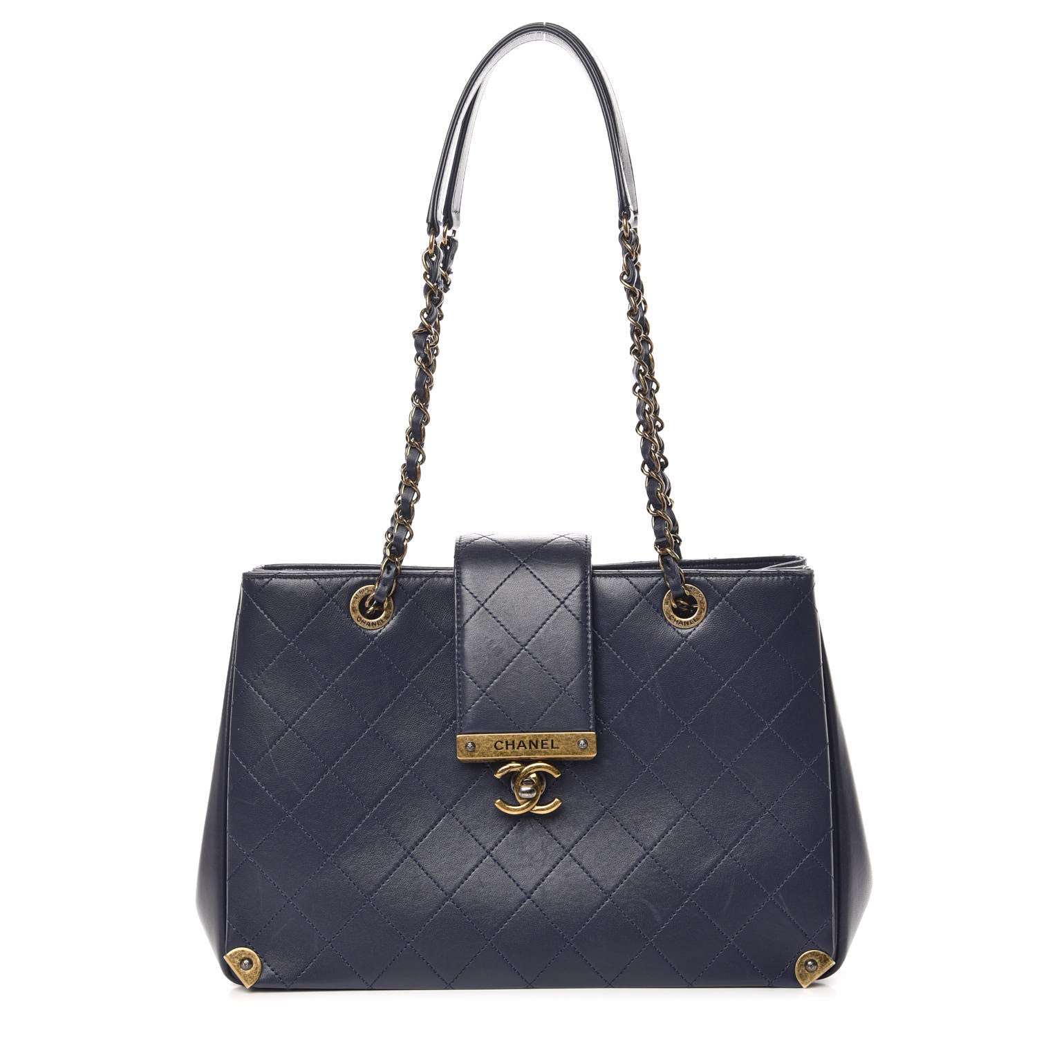 Chanel Calfskin Diamond Stitched Shoulder Bag Navy 1 of 14