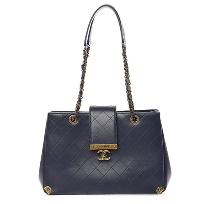 Chanel Calfskin Diamond Stitched Shoulder Bag Navy 1 of 14