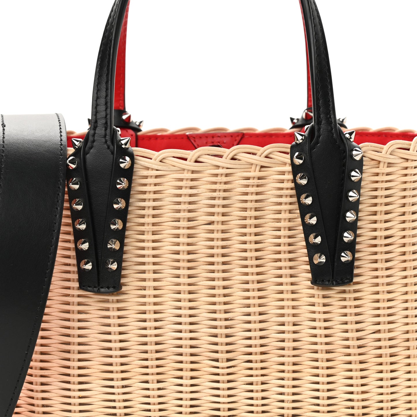 Raffia Calfskin Cabata Mini Spiked Tote Beige