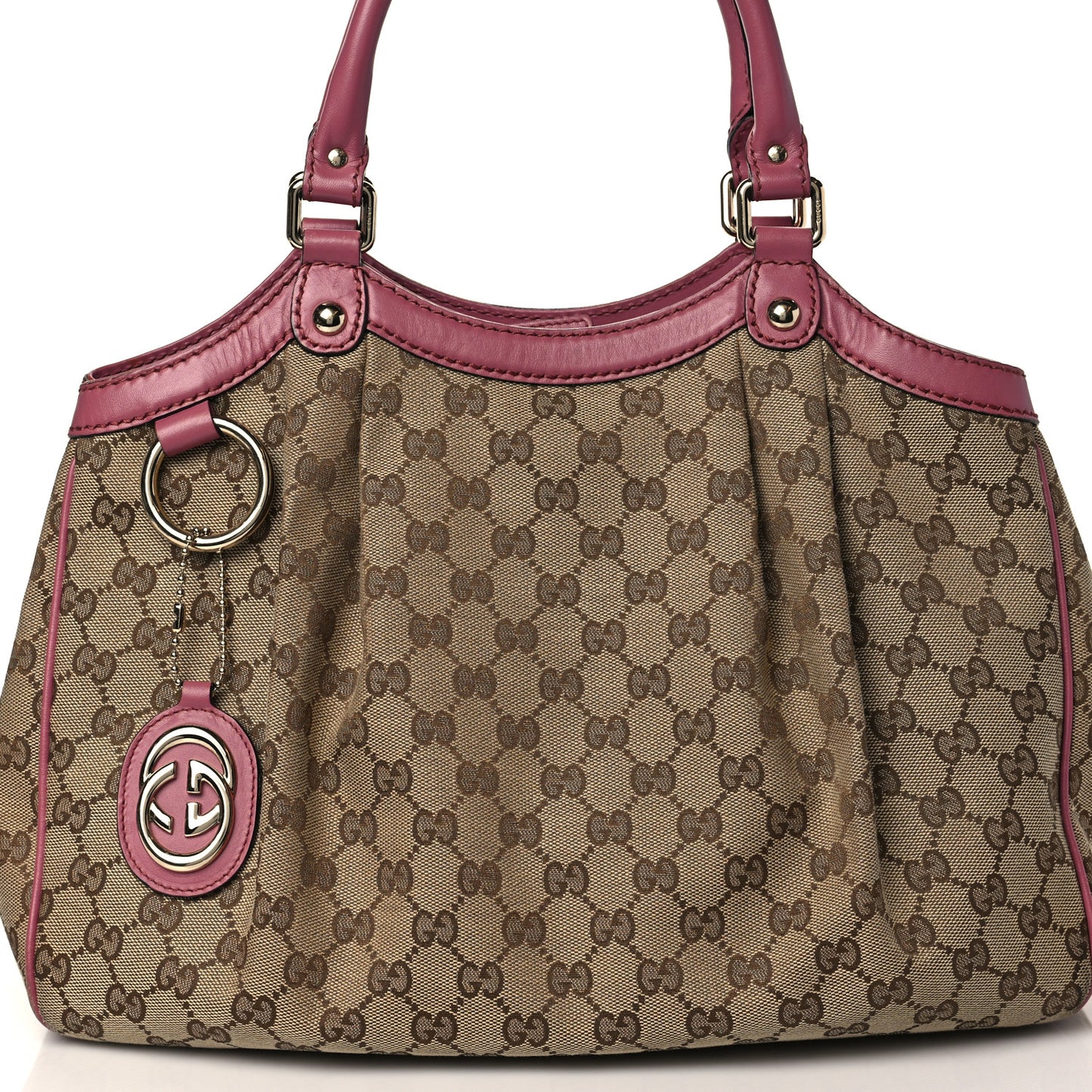 Monogram Margaux Calfskin Medium Sukey Tote Beige Ebony Vintage Rose