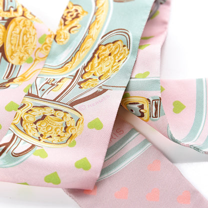 Hermes Silk Brides De Gala Love Twilly Parme Vert D Eau Vieux Rose 5 of 5