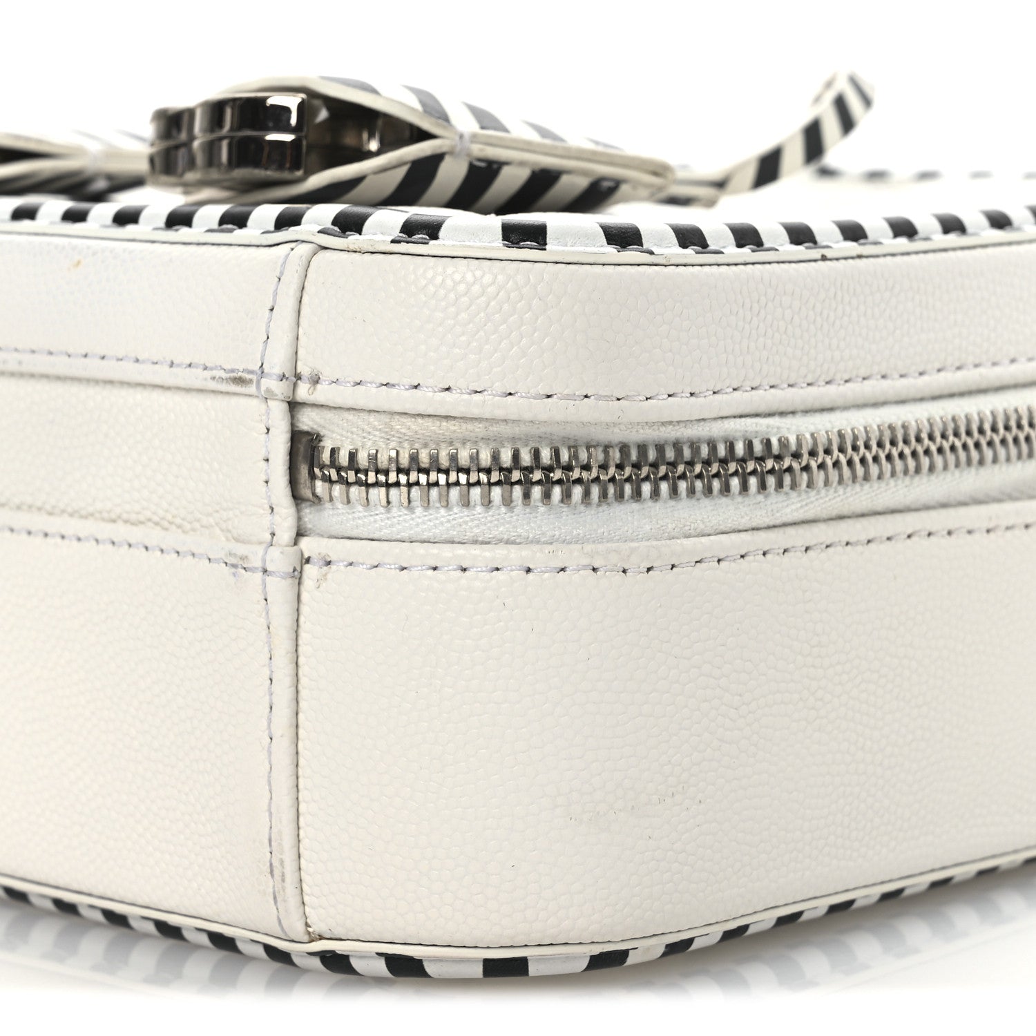 Chanel Caviar Quilted Striped Medium CC Filigree Vanity Case White Black 10 of 13