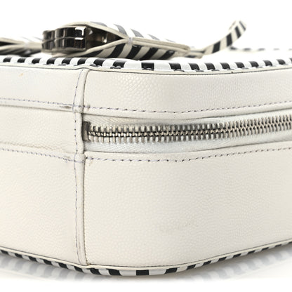 Chanel Caviar Quilted Striped Medium CC Filigree Vanity Case White Black 10 of 13