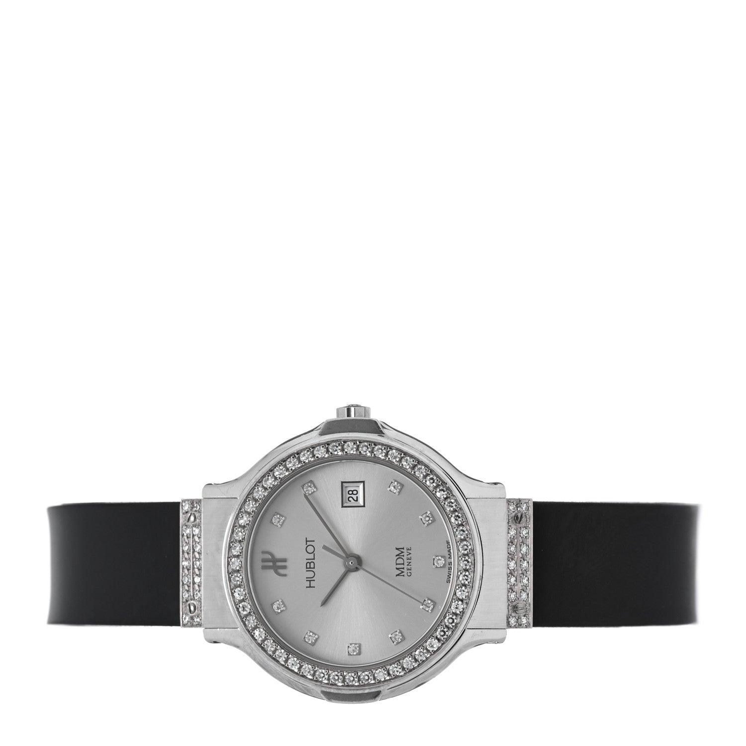 Hublot Stainless Steel Rubber Diamond Bezel 28mm Classic MDM Quartz Watch Silver 1391L.5.054 2 of 4