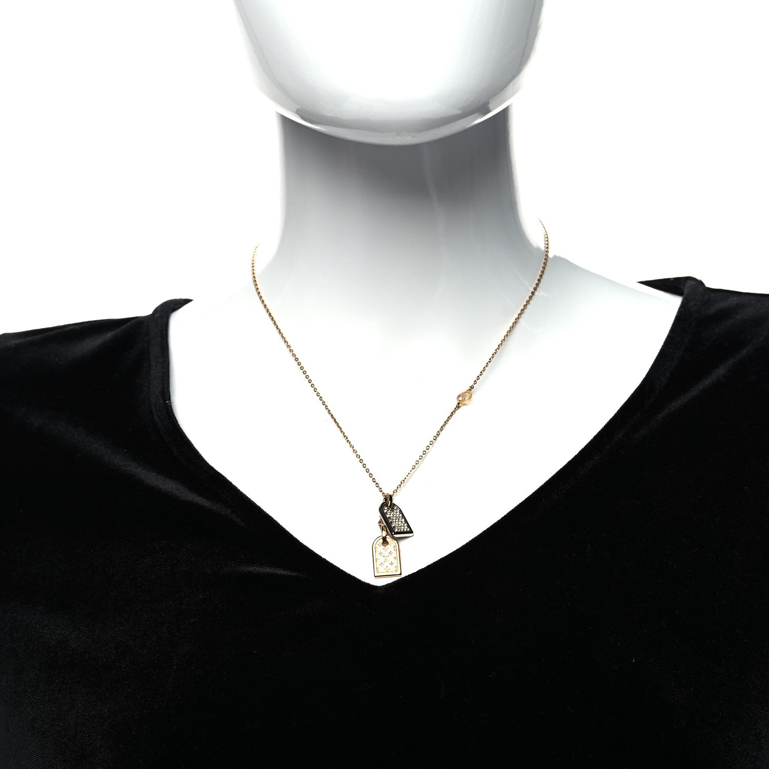 Louis Vuitton Crystal Precious Nanogram Name Tag Necklace Gold Silver 2 of 6