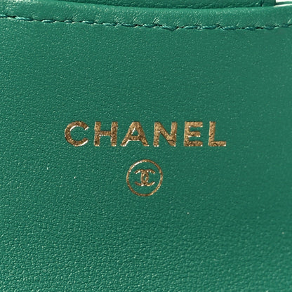 Chanel Lambskin Quilted Flap Card Holder Wallet Green 6 of 9