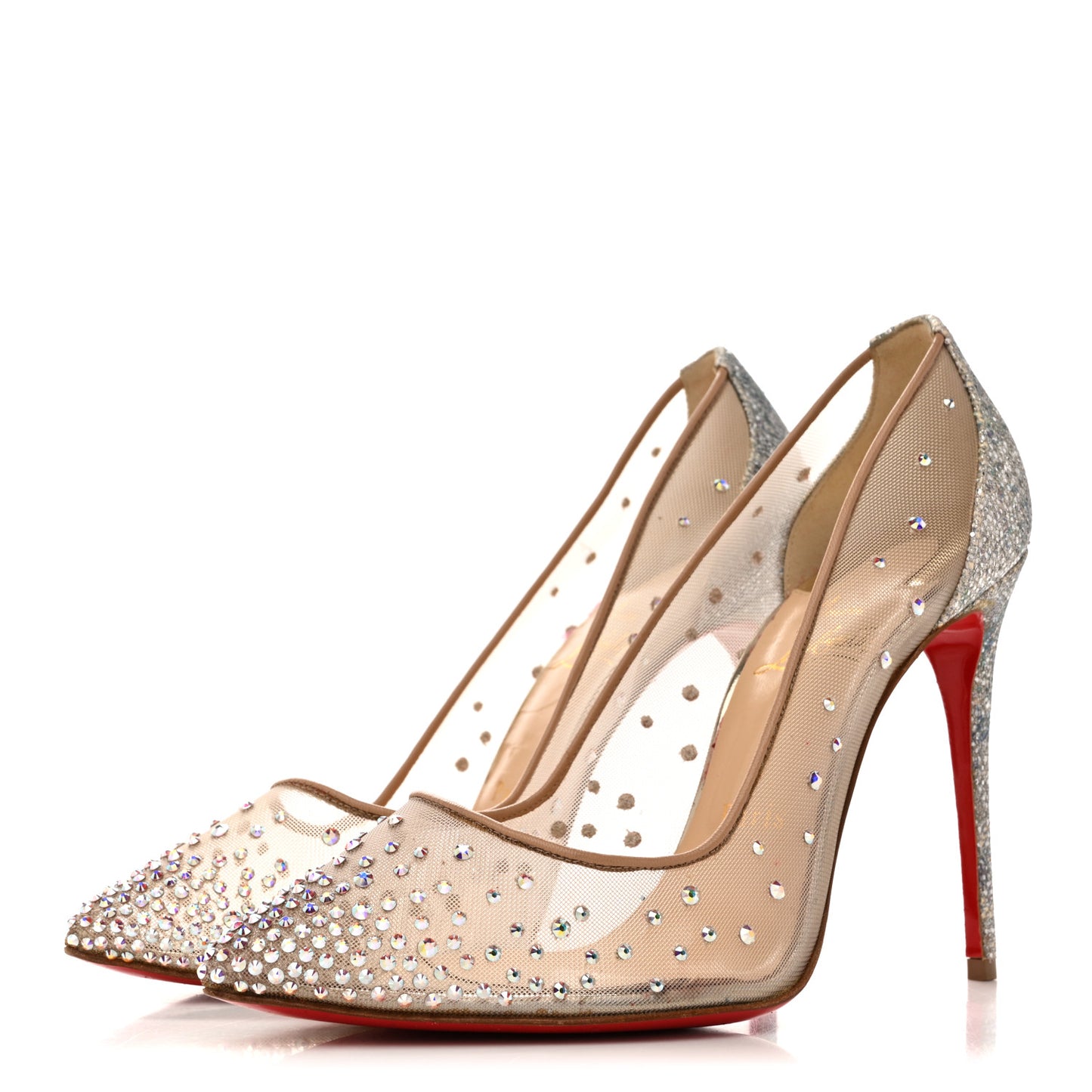 Suede Lame Crystal Strass Follies 100 Pumps 37 Light Silk