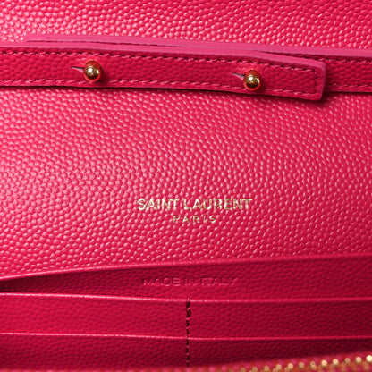 Saint Laurent Grain De Poudre Matelasse Chevron Monogram Chain Wallet Lipstick Fuchsia 7 of 10