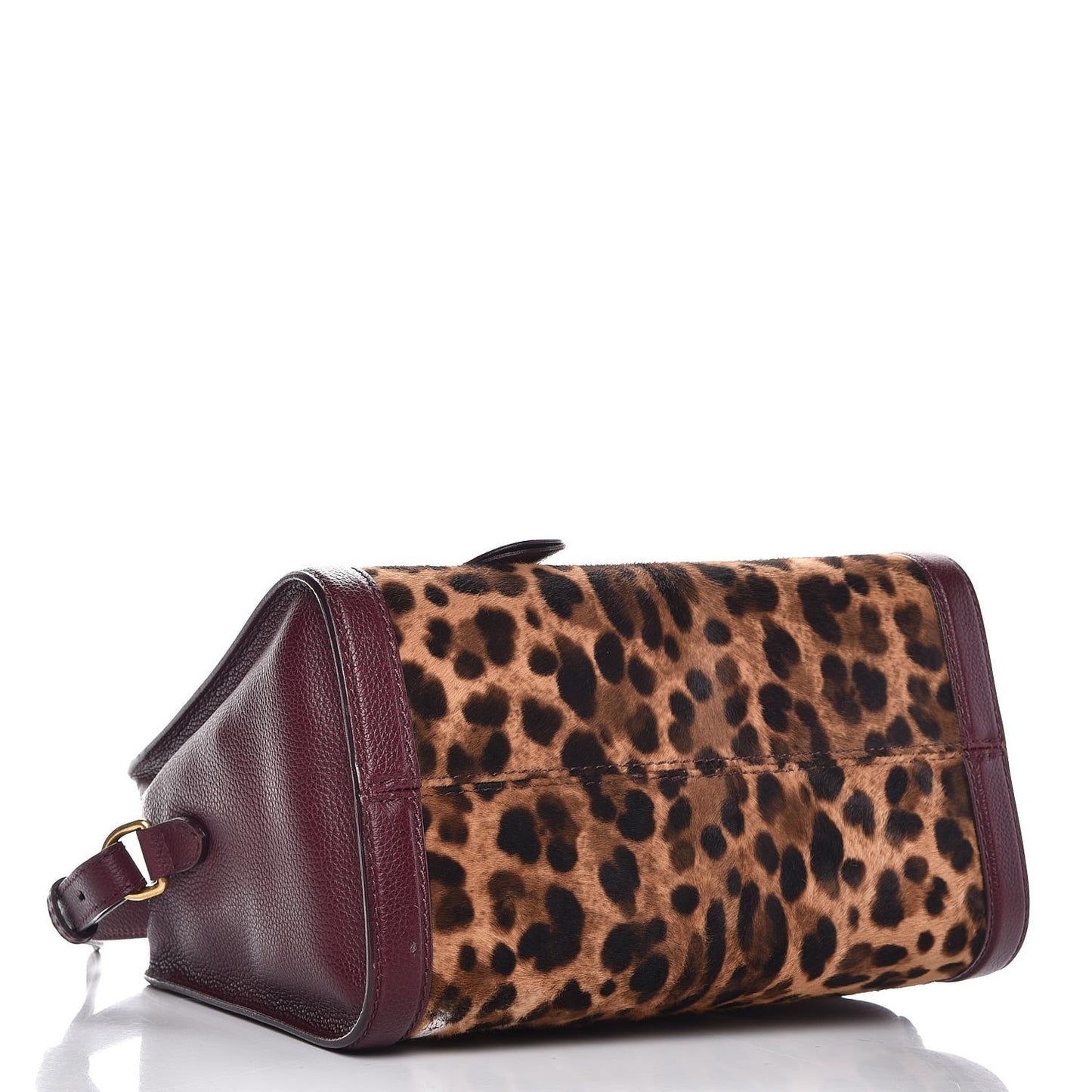 Leopard Print Pony Hair Pebbled Calfskin Small Skull Padlock Zip Around Tote Bordeaux