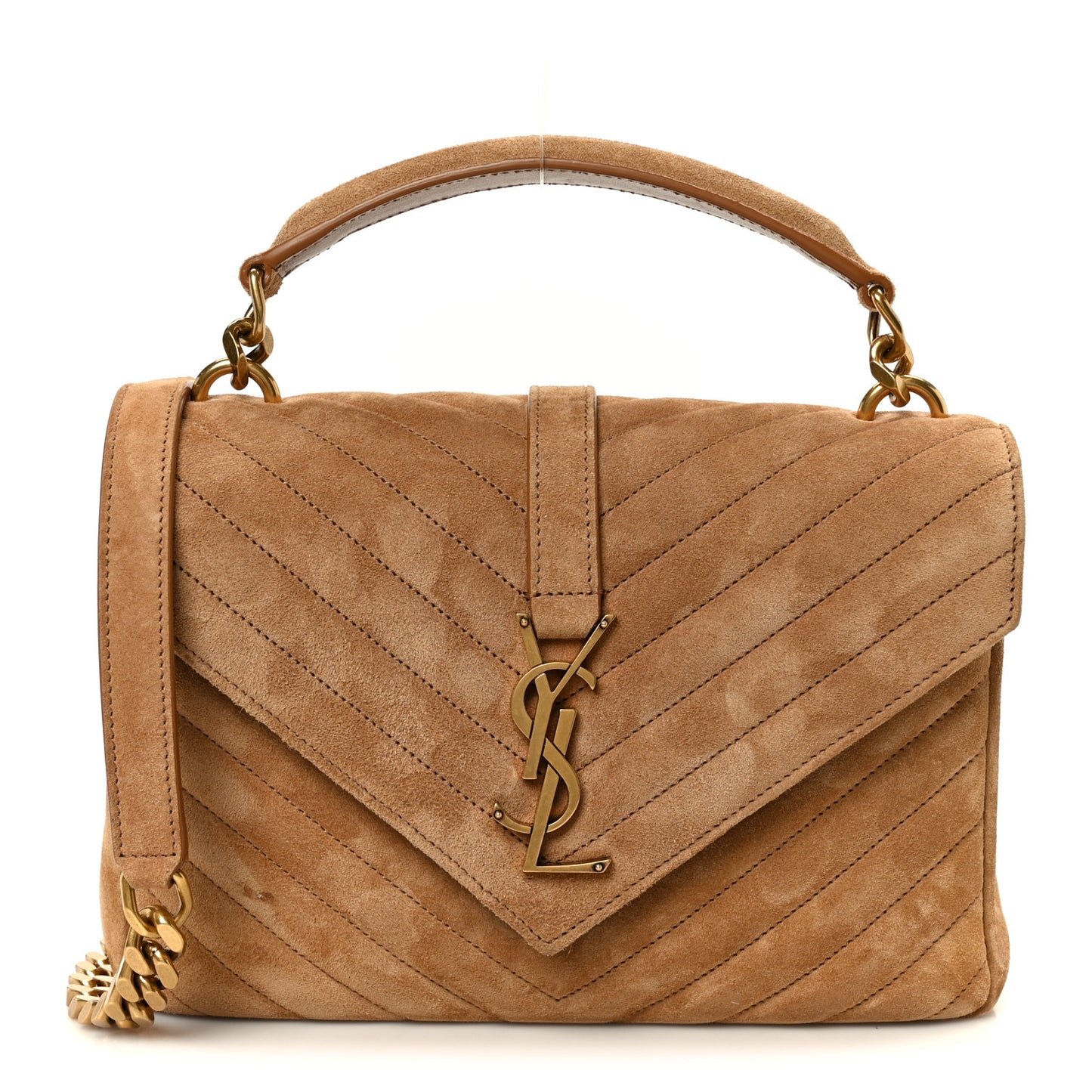 Suede Matelasse Chevron Monogram Medium College Bag Cinnamon