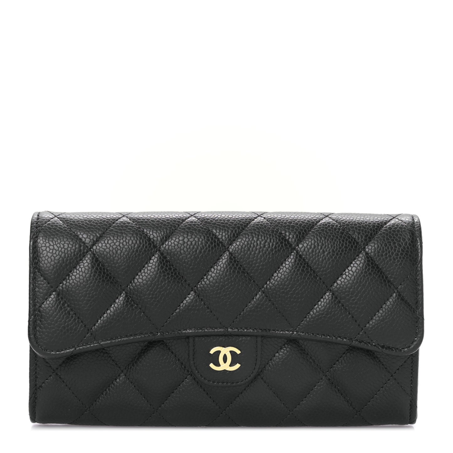 Caviar Quilted Long Flap Wallet Black