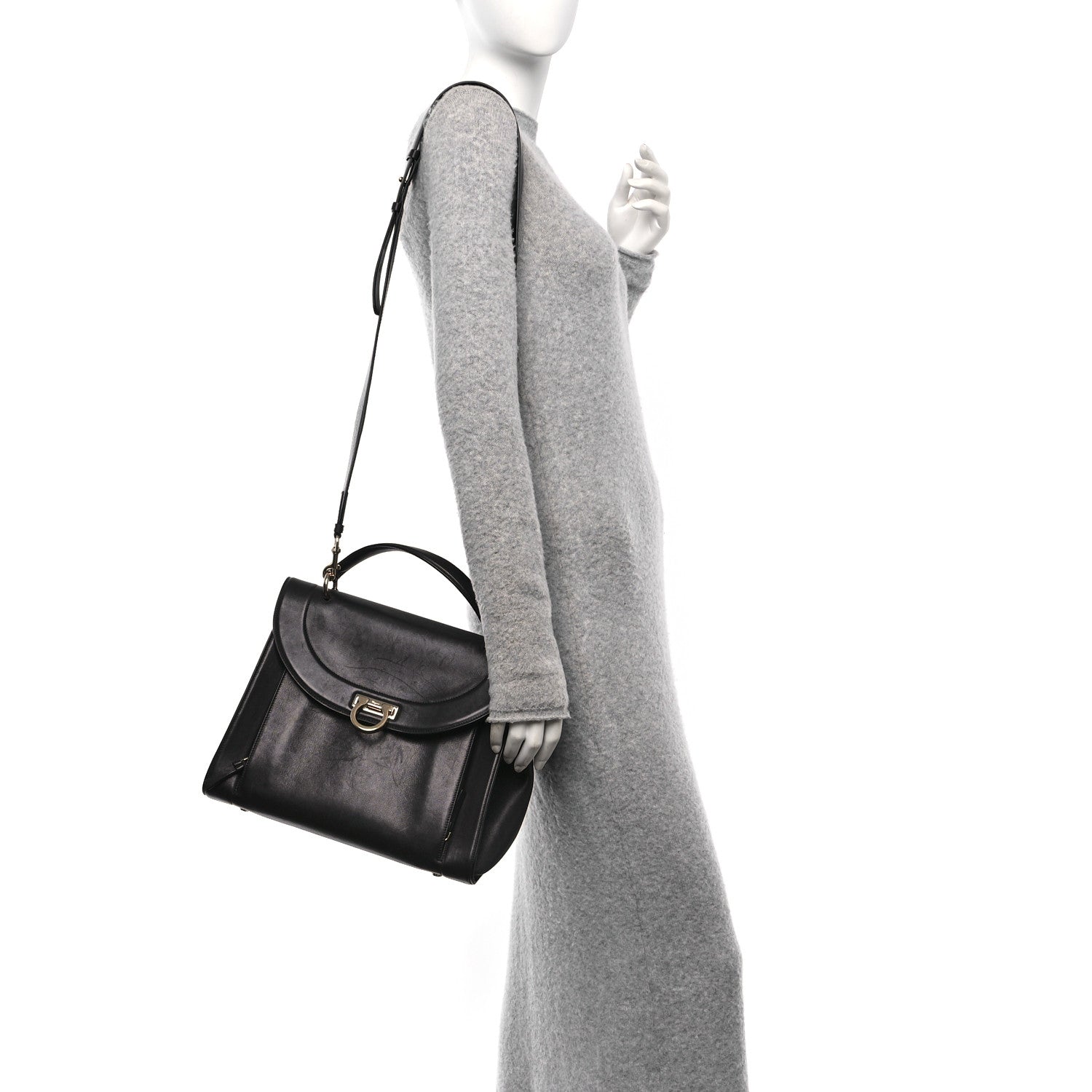 Salvatore Ferragamo Calfskin Sofia Rainbow Top Handle Bag Black 2 of 11