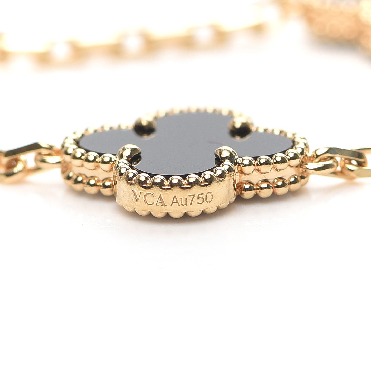 18K Yellow Gold Black Onyx 5 Motifs Vintage Alhambra Bracelet