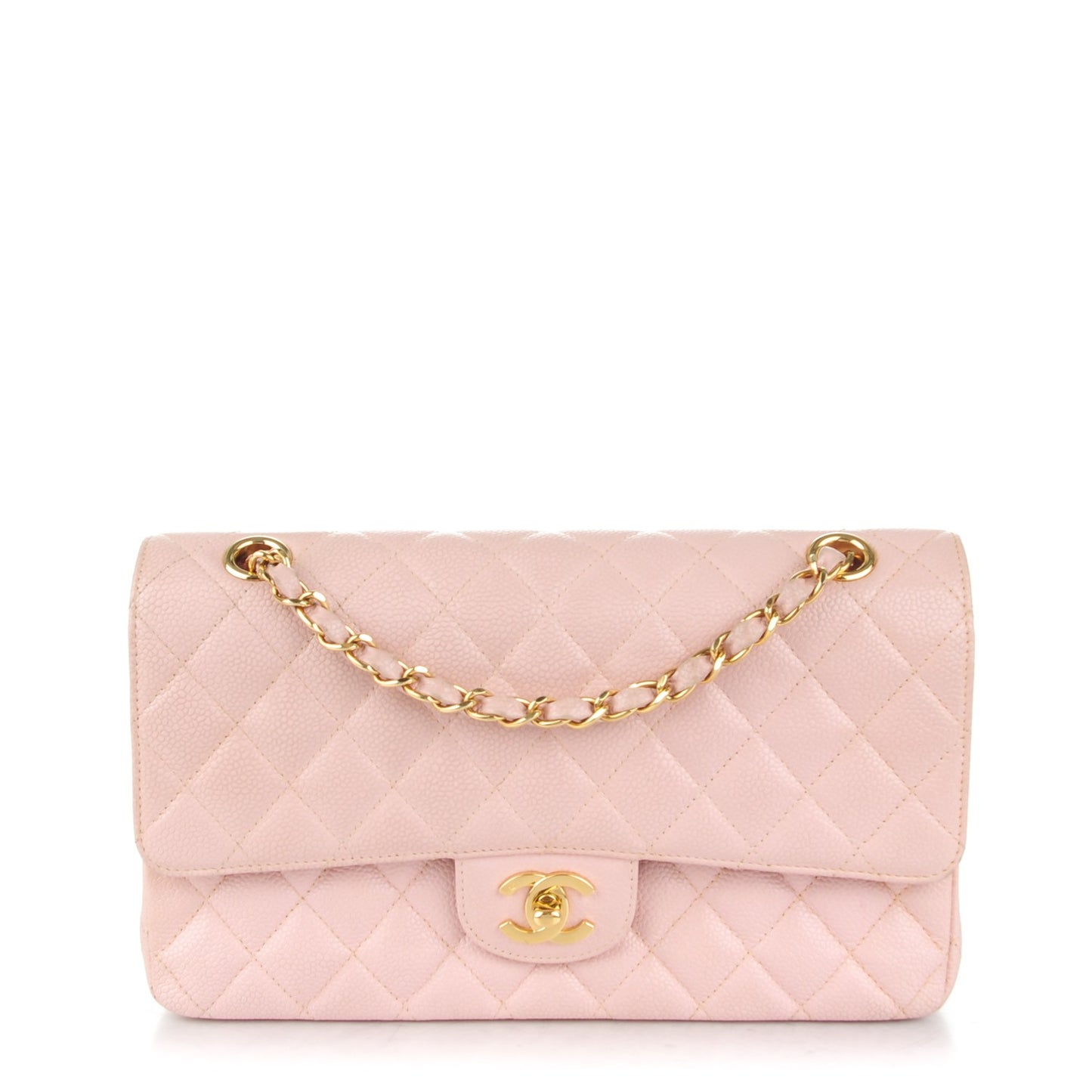 Caviar Quilted Medium Double Flap Pink
