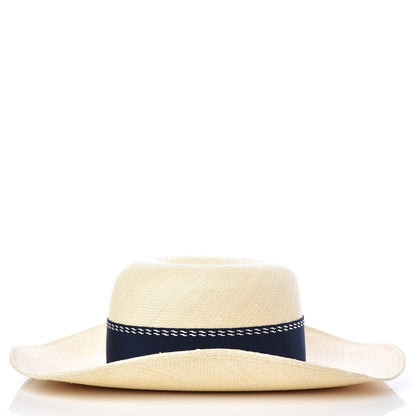 Hermes Straw Marin Grosgrain Stitched Trinidad Hat 57 Naturel Marine 4 of 9