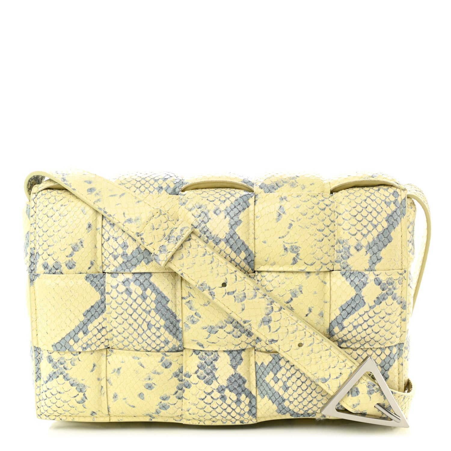 Bottega Veneta Goatskin Python Embossed Padded Cassette Crossbody Bag Kiwi Black Silver 1 of 10