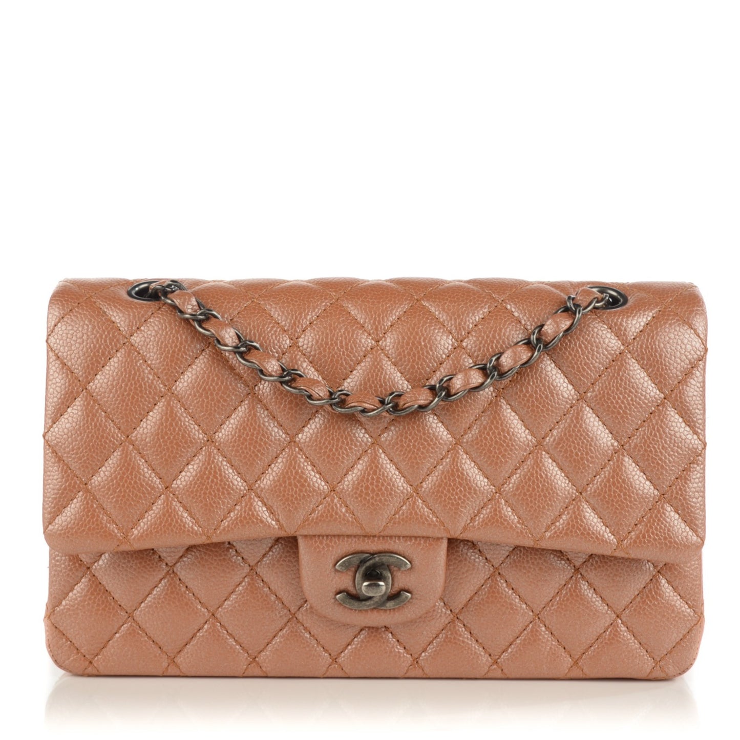Pearly Caviar Quilted Medium Double Flap Pink