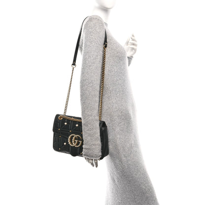 Gucci Calfskin Matelasse Studded Medium Pearly GG Marmont Shoulder Bag Black 2 of 10