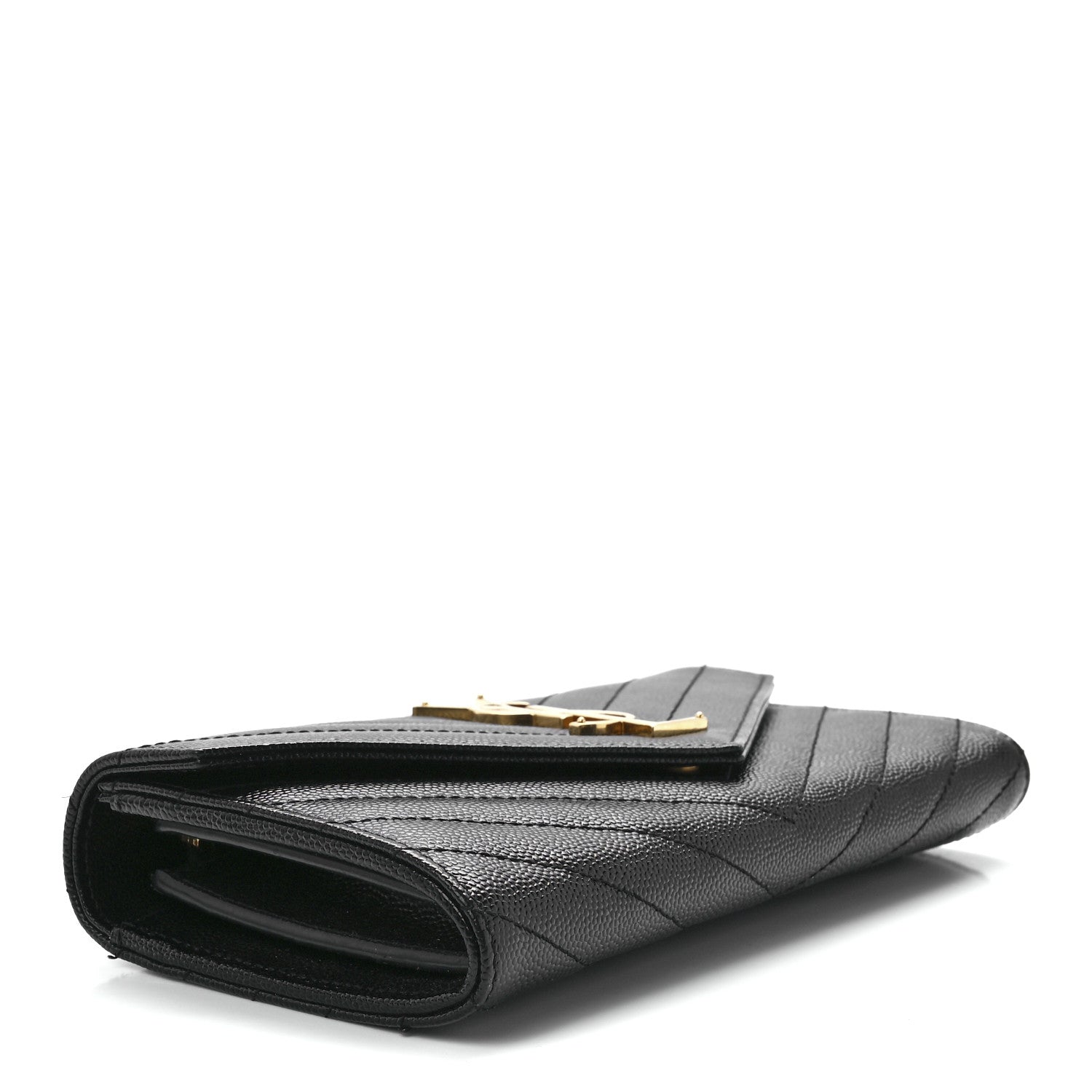 Saint Laurent Grain De Poudre Matelasse Chevron Monogram Flap Wallet Black 4 of 11