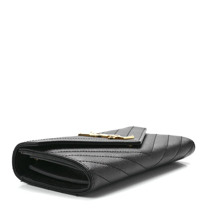 Saint Laurent Grain De Poudre Matelasse Chevron Monogram Flap Wallet Black 4 of 11