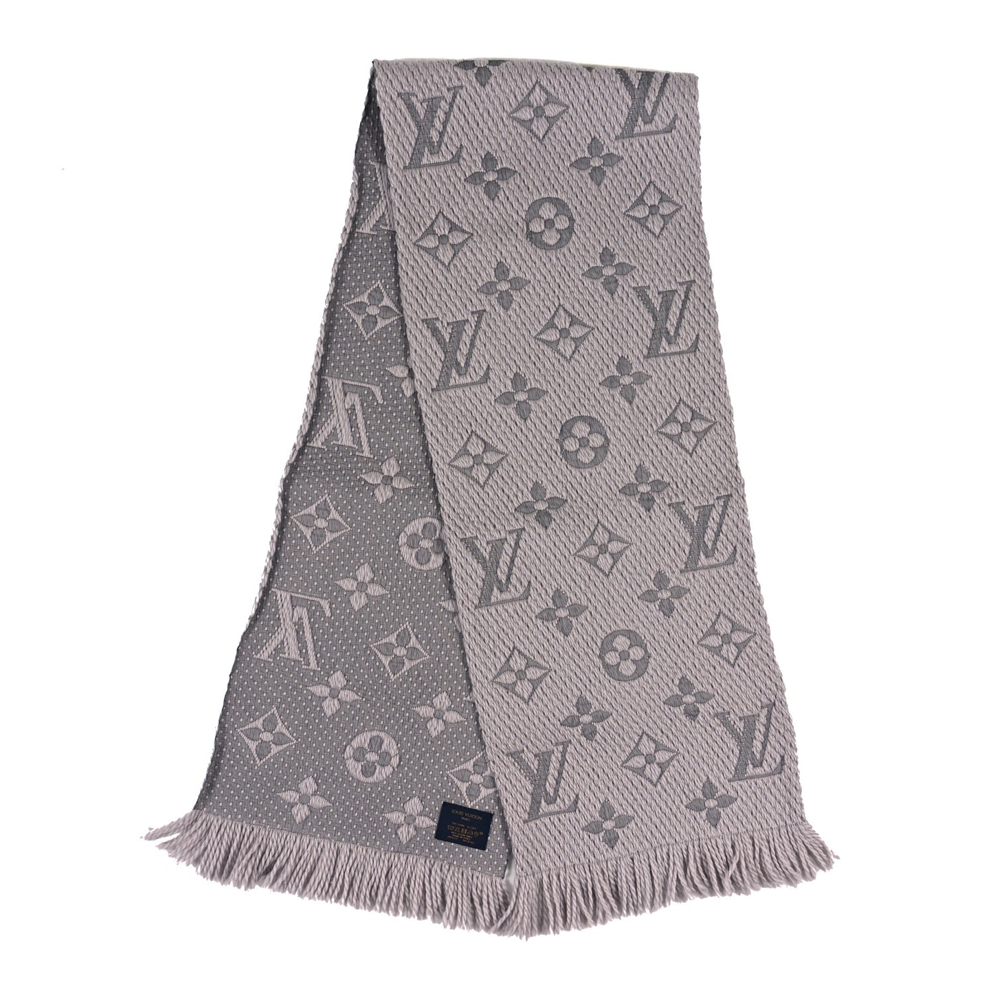 Wool Silk Logomania Scarf Pearl Grey