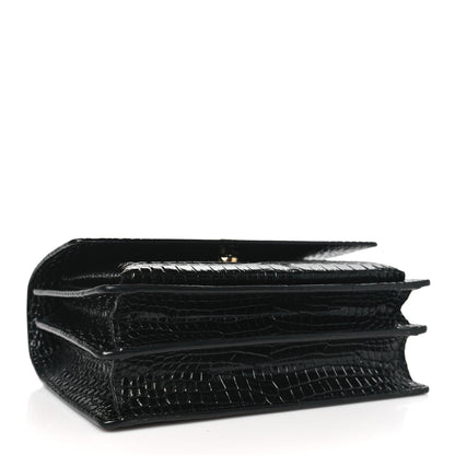 Saint Laurent Calfskin Crocodile Embossed Medium Monogram Sunset Black 4 of 10