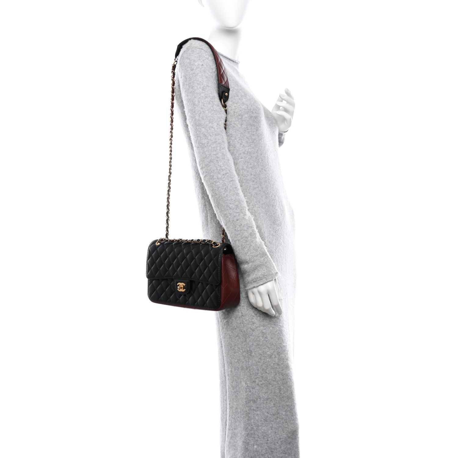 Chanel Calfskin Quilted Strap Into Flap Bag Black Brown 2 of 11