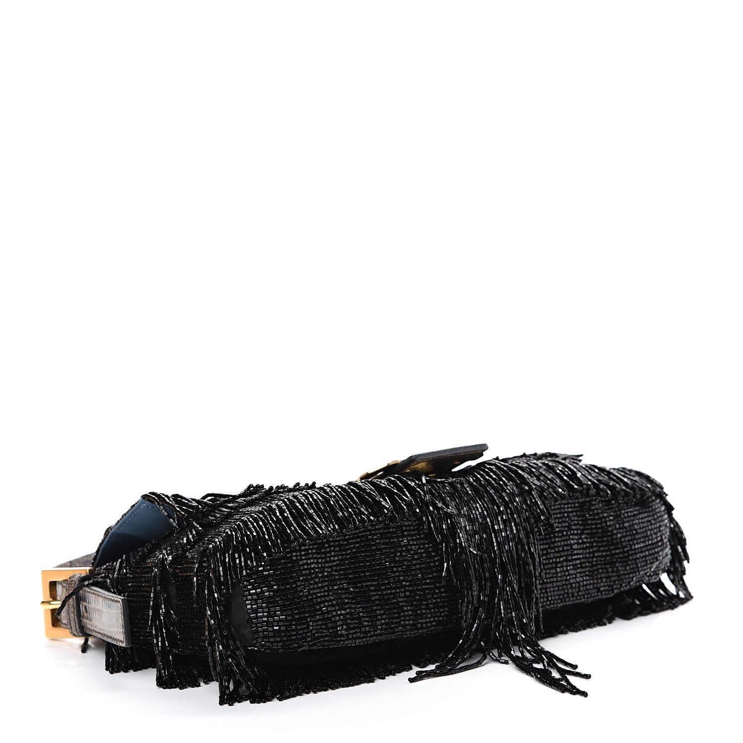 Fendi Lizard Beaded Fringe Baguette Black 3 of 13