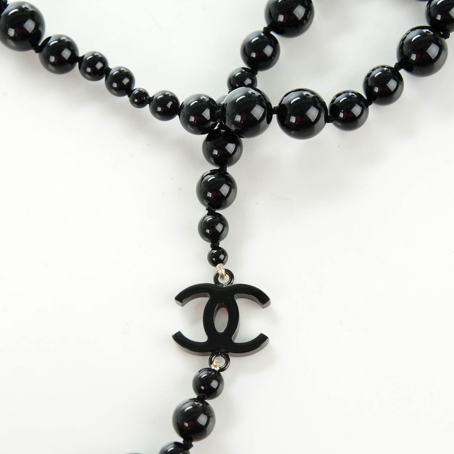 Chanel Pearl Ruthenium Beaded CC Long Necklace Black 4 of 4