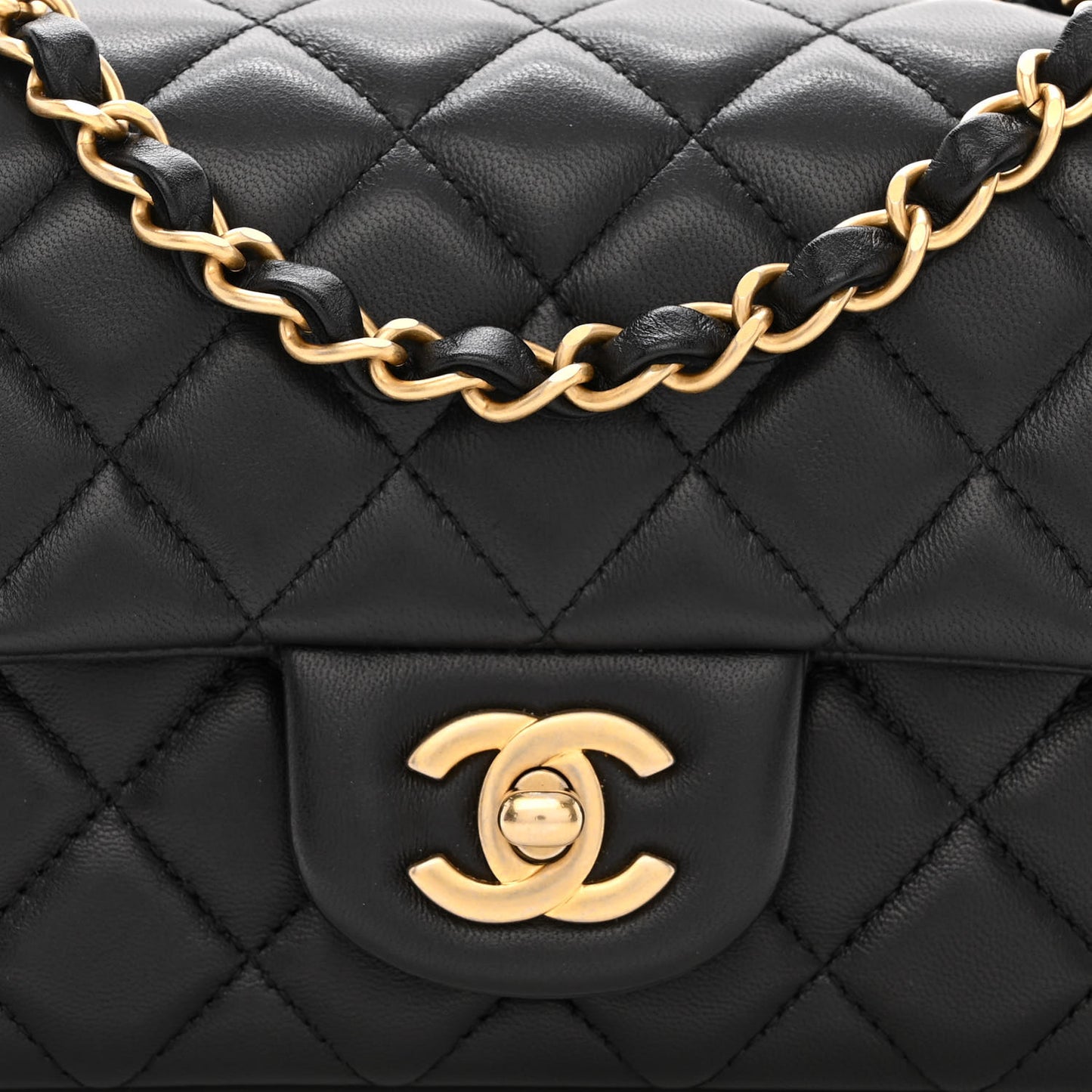 Lambskin Quilted Mini Rectangular Flap Black