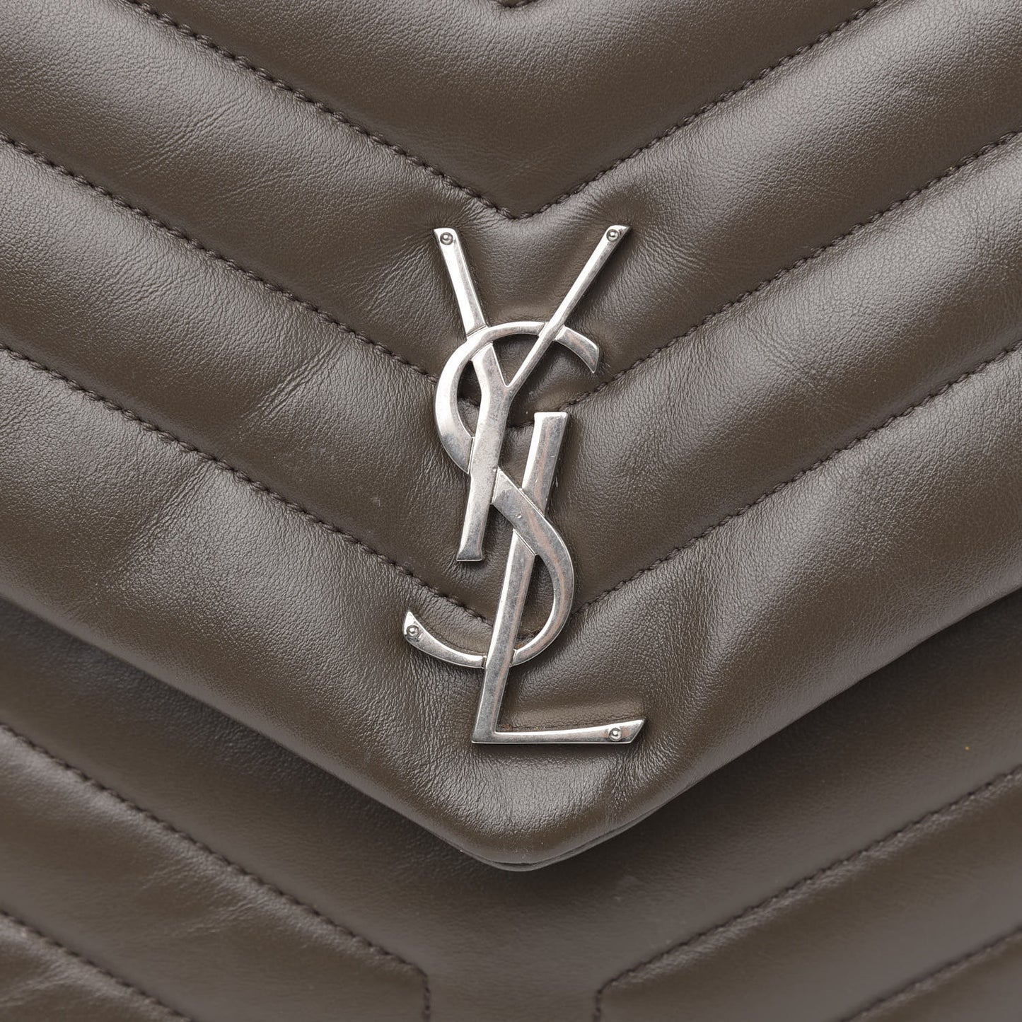 Calfskin Y Quilted Monogram Large Loulou Chain Satchel Kaki Fonce